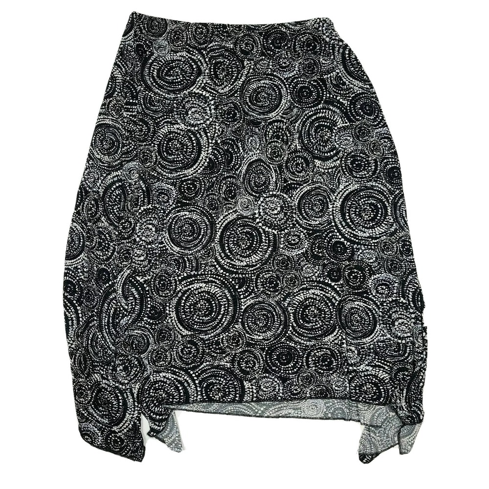 GNW Skirt Womens  M Medium Black Gray Geometric Sharkbite Hem Midi Stretch Y2K
